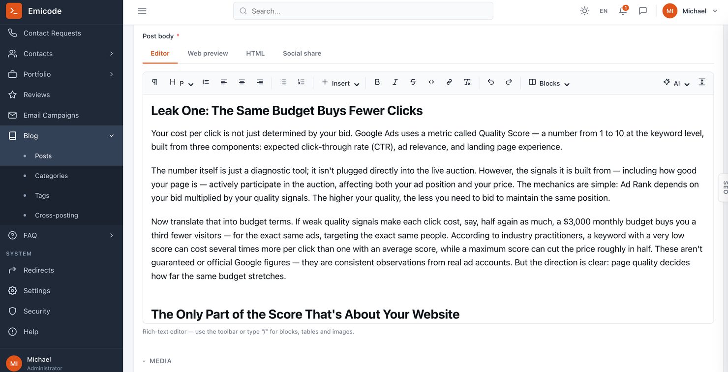 Emicode editor - screenshot